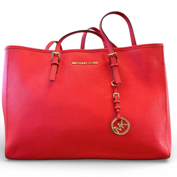 MICHAEL Michael Kors Handbags - Michael by Michael Kors, Red Jet Set Leather Tote Bag